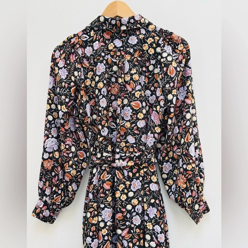 Ann Taylor Dark Floral Shirtdress Size 4 Midi Cottagecore Classic Black Multi